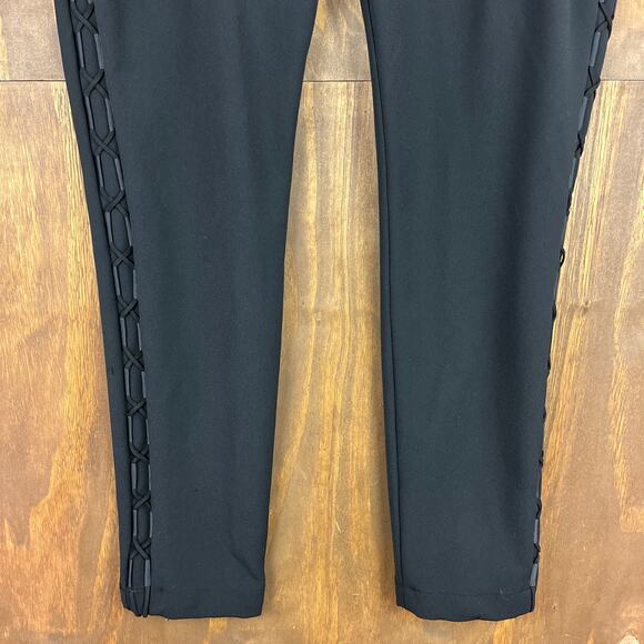Express Womens Pants Black Leggings Side Lace Up Straight Leg Stretch 12 Regular - Picture 3 of 12